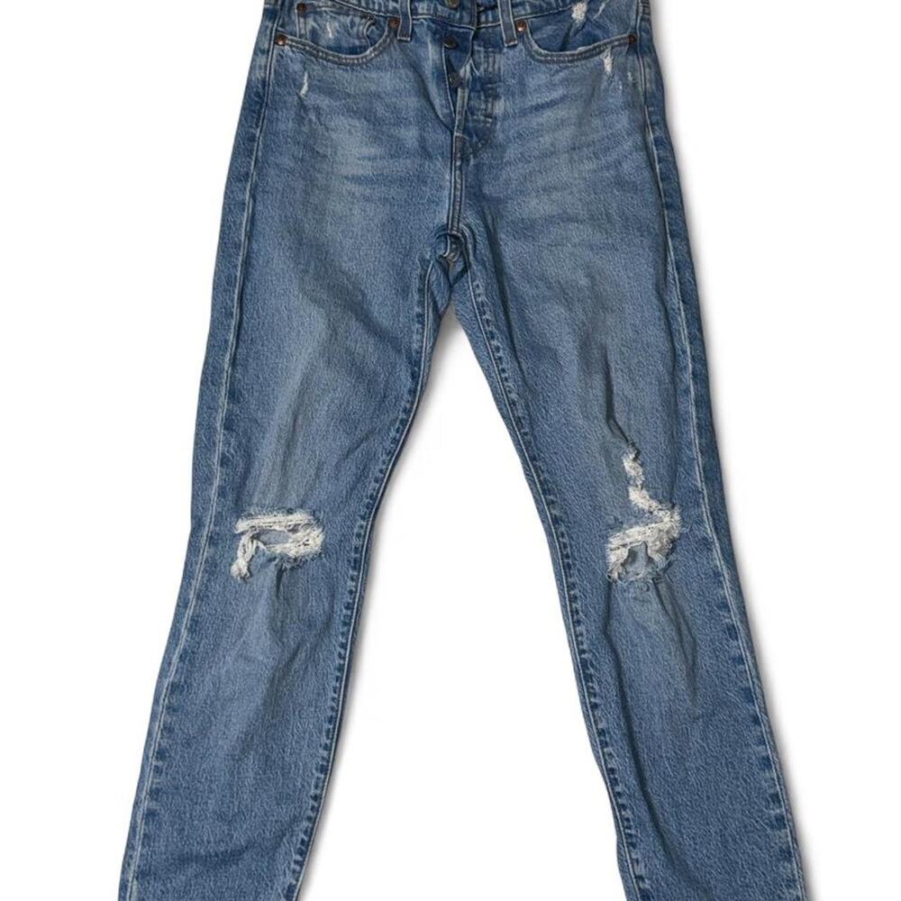 Levi's Premium Wedgie Straight Distressed Button Fly Jeans Light Wash Size 27